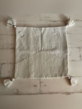 TAG LTD Cottage Textured Tassel Throw Pillow Cover in Cream 20 x 20